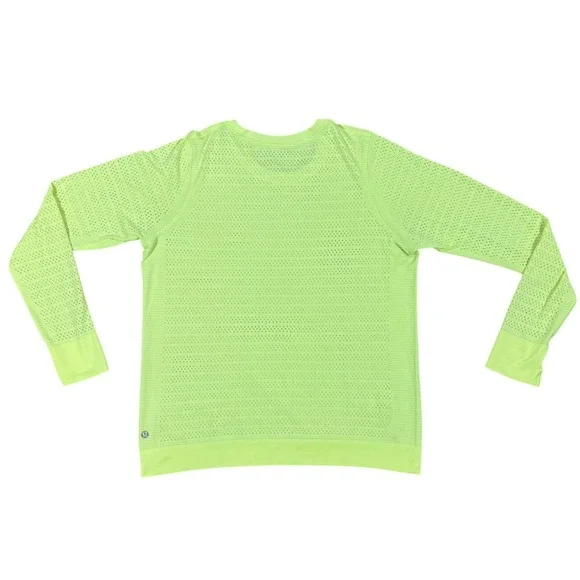 lululemon‎ Women's Seamless Long Sleeve Top Neon Green Est 6 Athleisure Gym Run - Picture 3 of 8